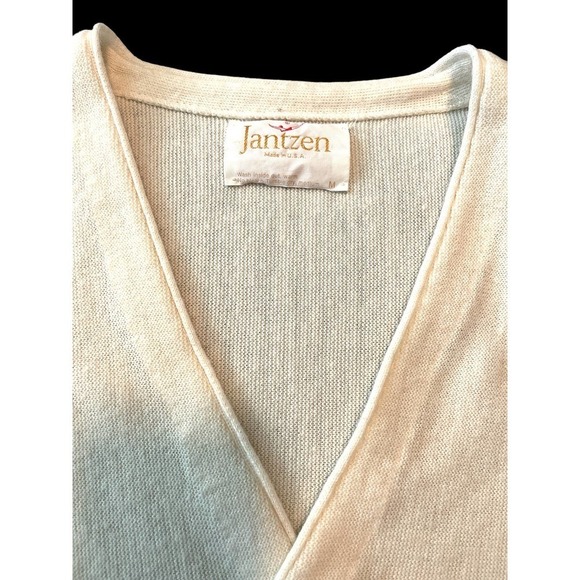 VTG Jantzen 60's Knit Wool Blend Cardigan Sweater USA Unisex Cream White M - Picture 3 of 11